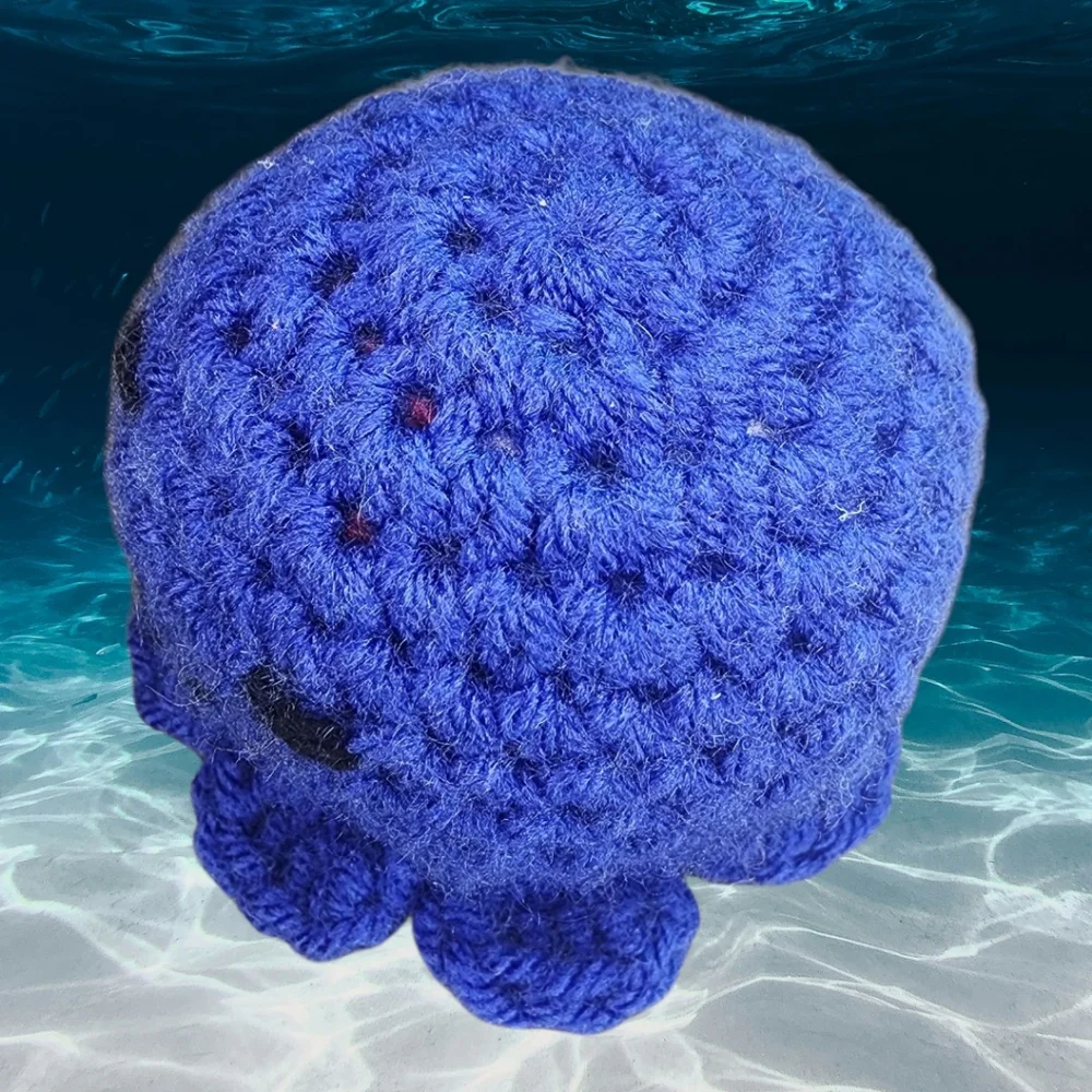 Crochet plush happy octopus, navy blue